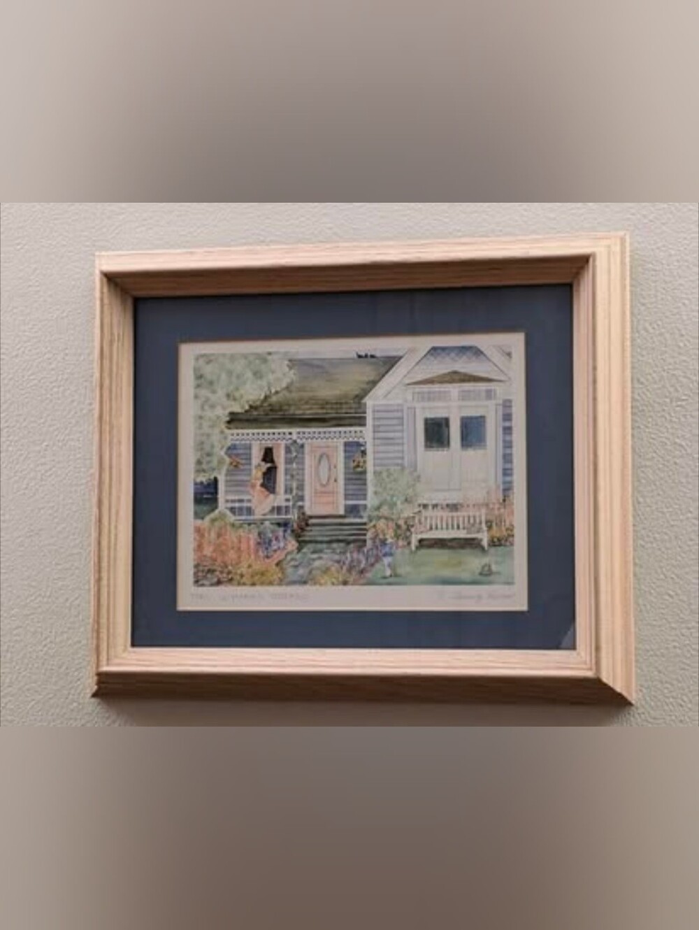 Signed Framed Matted Print "Mrs. Wyman's Cottage" By Helen Downing Hunter. 12x10